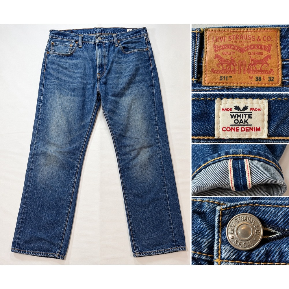 Levis 511 Slim Fit Jeans Mens 38x32 White Oak Cone Denim Selvedge
